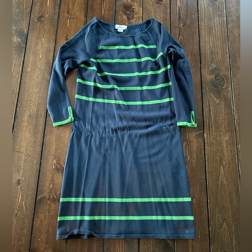 Vineyard Vines Navy and Green Striped Sweater Dress